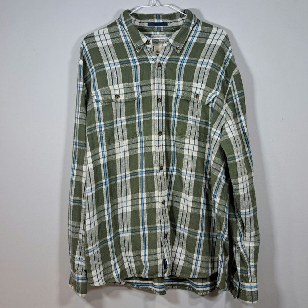 L.L. Bean Men's Flannel 100% Cotton Blue and Green Plaid Shirt XL Regular